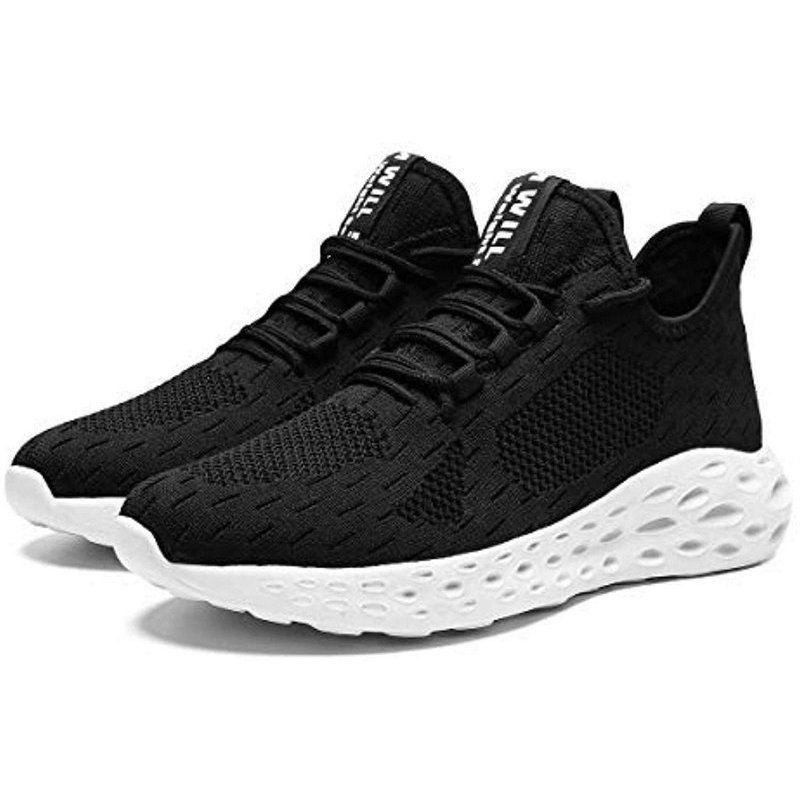 Mevlzz Mens Running Shoes Slip on Walking Shoes Fashion Breathable Sneakers Mesh Soft Sole Casual Athletic Lightweight Black-White