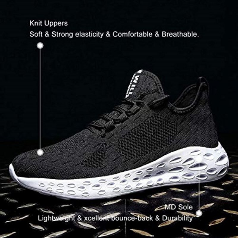 Mevlzz Mens Running Shoes Slip on Walking Shoes Fashion Breathable Sneakers Mesh Soft Sole Casual Athletic Lightweight Black-White